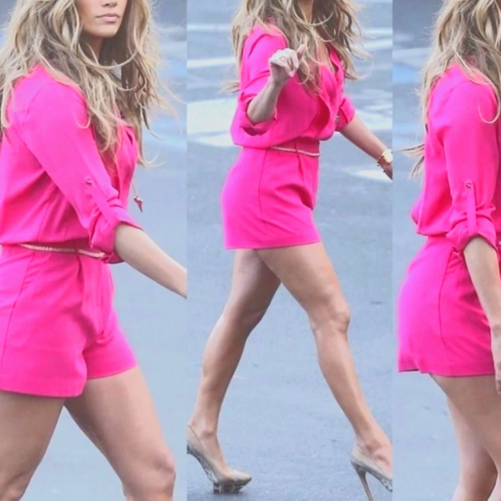 Jennifer Lopez Vibrant Pink Long Sleeve Romper